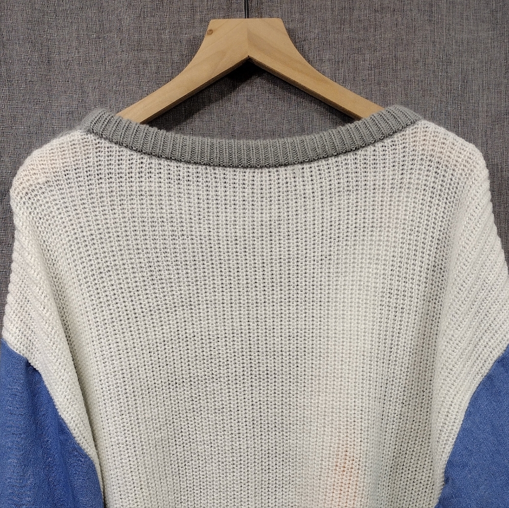 Womens Denim Patchwork Cable Knit Sweater Size XXL Bobo Retro Y2K 90s Streetwear - Picture 7 of 7
